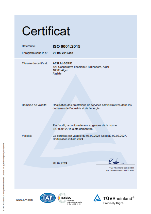 Certificat ISO 9001:2015
